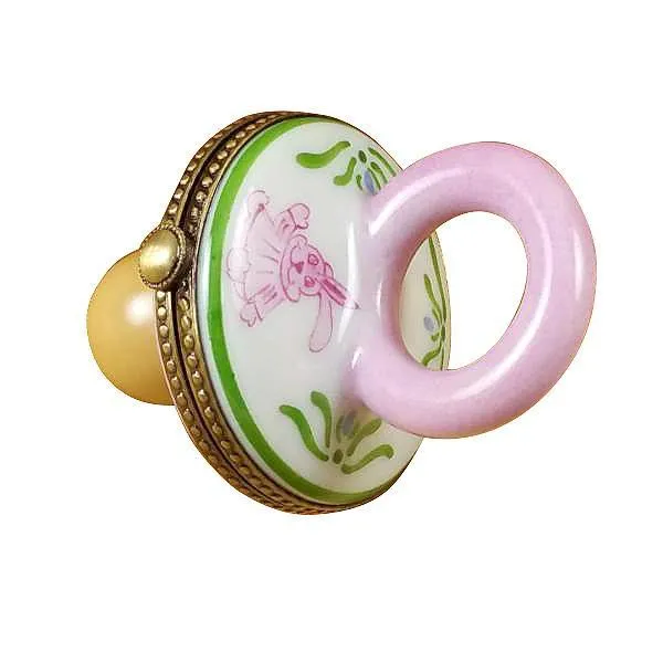 Pacifier with Rabbits Pink Limoges Box by Rochard™