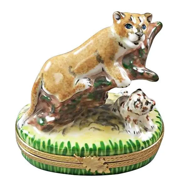 Cougar With Baby Limoges Box by Rochard™