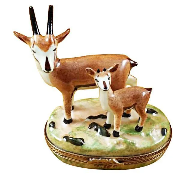African Antelope With Baby Limoges Box by Rochard™