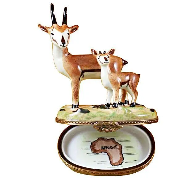 African Antelope With Baby Limoges Box by Rochard™
