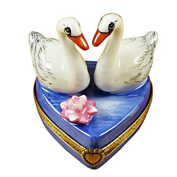 Two Swans On Heart Limoges Box by Rochard™