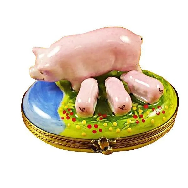 Pig With Three Babies Limoges Box by Rochard™