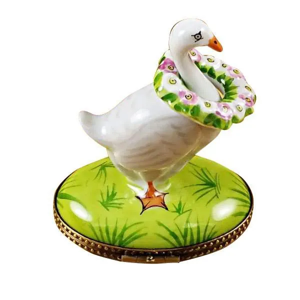 Goose With Spring & Christmas Wreaths Limoges Box by Rochard™
