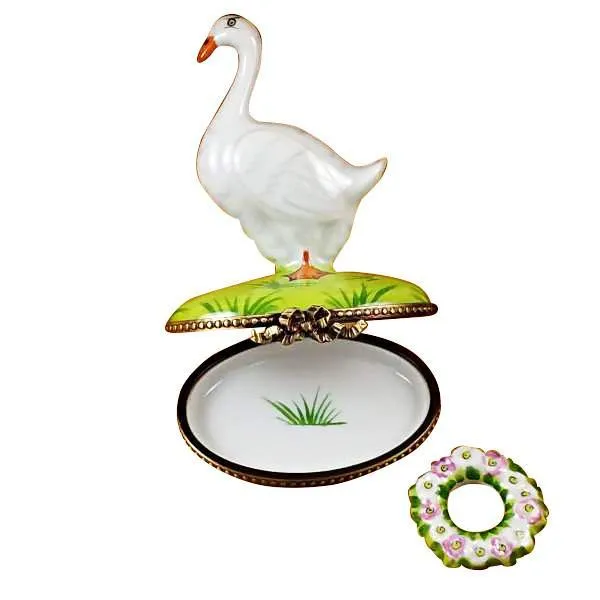 Goose With Spring & Christmas Wreaths Limoges Box by Rochard™