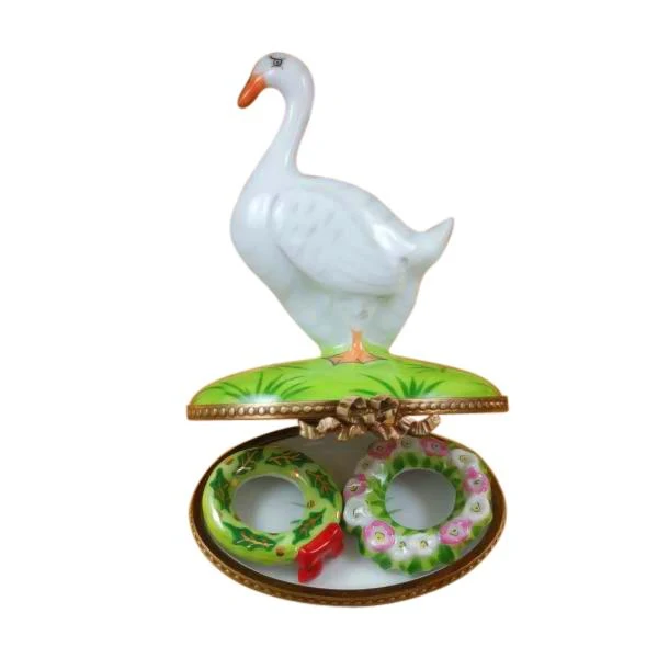 Goose With Spring & Christmas Wreaths Limoges Box by Rochard™