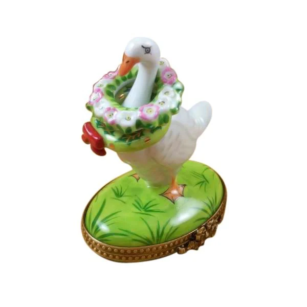 Goose With Spring & Christmas Wreaths Limoges Box by Rochard™