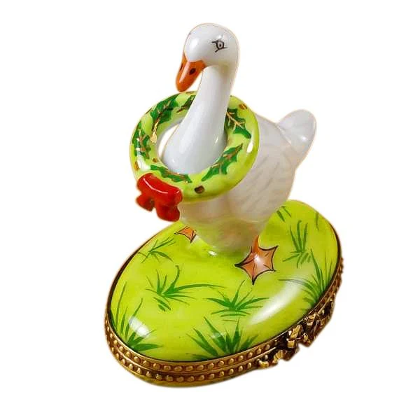 Goose With Spring & Christmas Wreaths Limoges Box by Rochard™