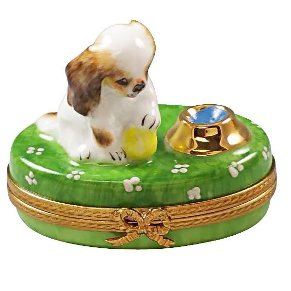 Spaniel Puppy with Bowl Limoges Box by Rochard™