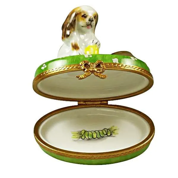 Spaniel Puppy with Bowl Limoges Box by Rochard™