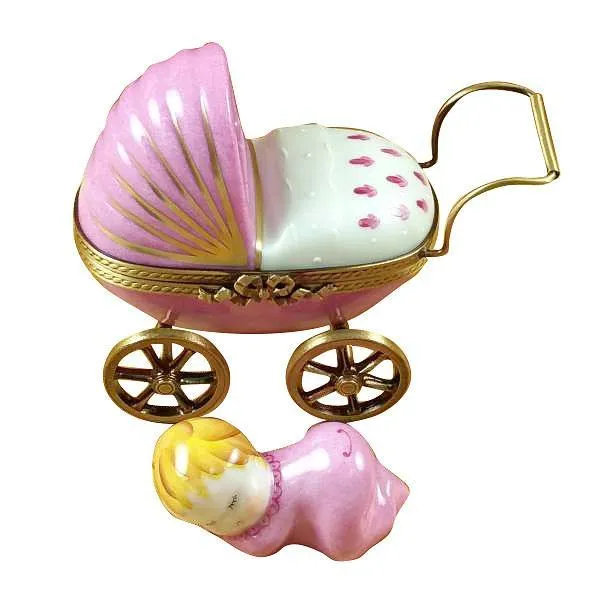 Pink Baby Carriage Limoges Box by Rochard™