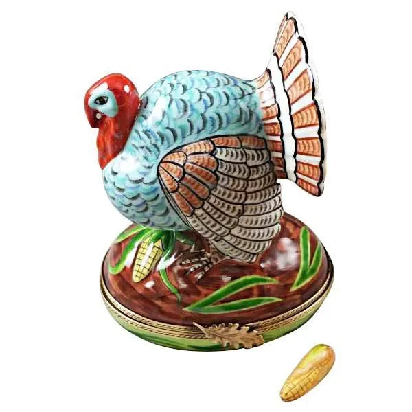Large Turkey with Removable Ear of Corn Limoges Box by Rochard™