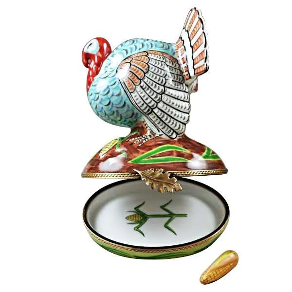 Large Turkey with Removable Ear of Corn Limoges Box by Rochard™