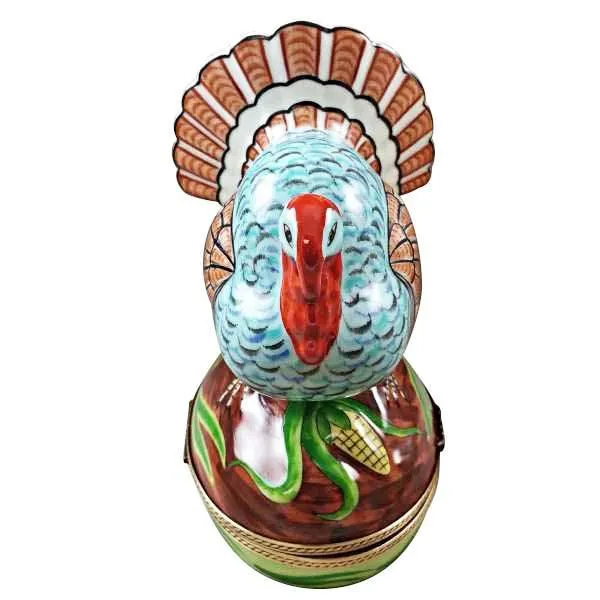 Large Turkey with Removable Ear of Corn Limoges Box by Rochard™