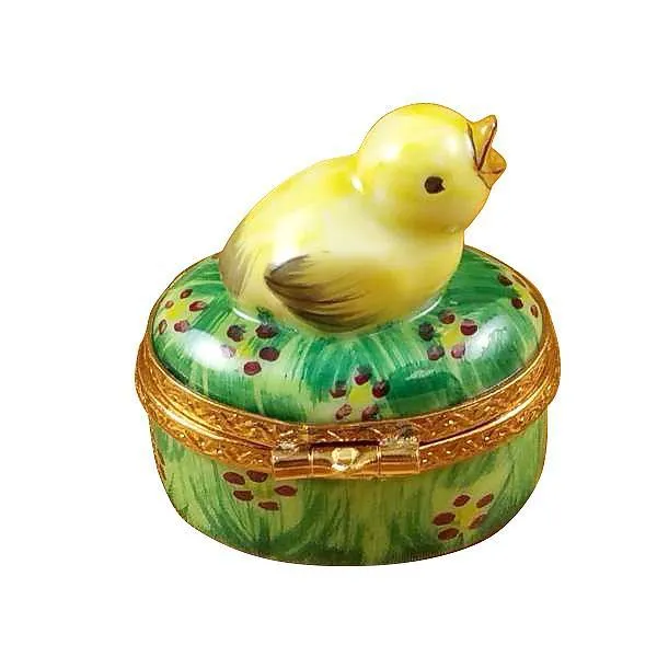 Small Chick On Green Base Limoges Box by Rochard™