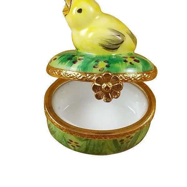 Small Chick On Green Base Limoges Box by Rochard™