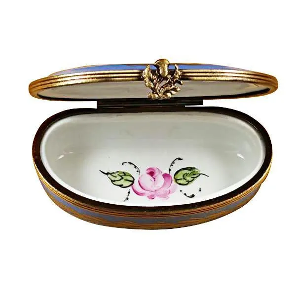 Blue Kidney Bean Shape With Flowers Limoges Box by Rochard™