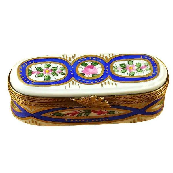 Long Oval With Blue And Flowers Limoges Box by Rochard™