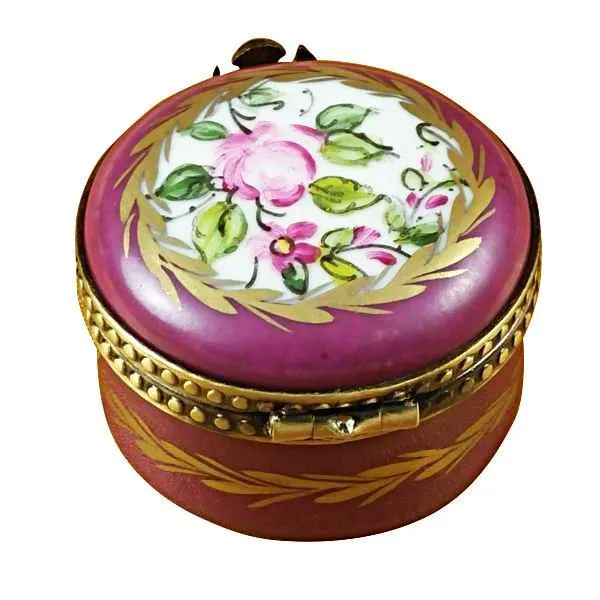 Burgundy Round With Flowers Limoges Box by Rochard™