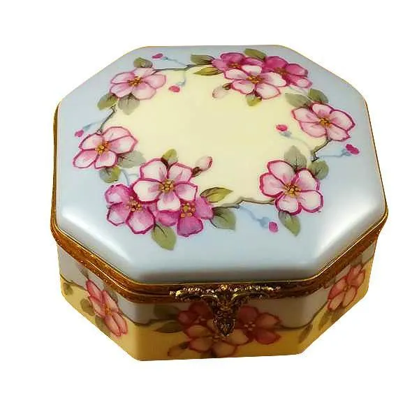 Octagonal Box Pink Flowers Limoges Box by Rochard™
