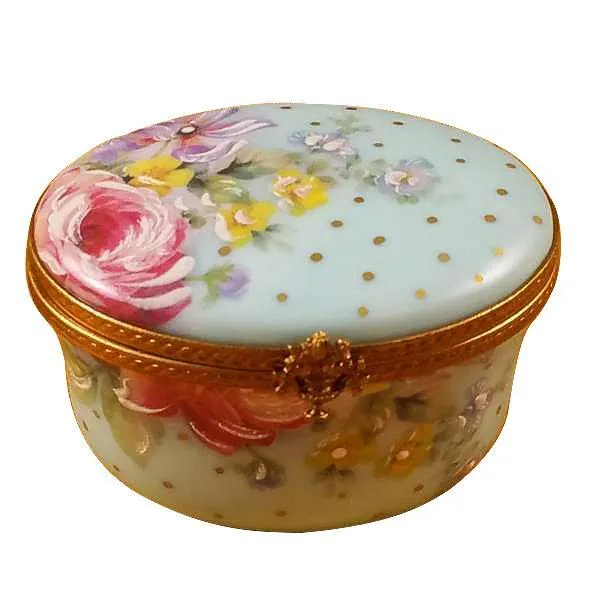 Oval Turquoise Flower-Mother & Child Limoges Box by Rochard™