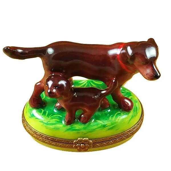 Chocolate Lab With Puppy Limoges Box by Rochard™