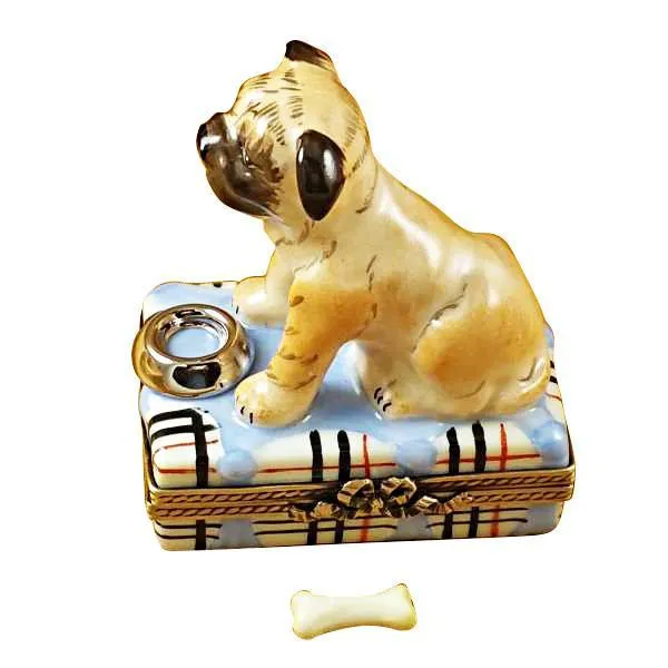 Pug With Spilt Water And Removable Bone Limoges Box by Rochard™
