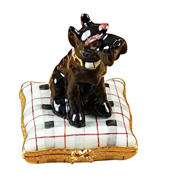 Schnauzer On Plaid Pillow Limoges Box by Rochard™