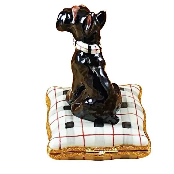 Schnauzer On Plaid Pillow Limoges Box by Rochard™