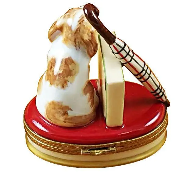 Spaniel W/Briefcase & Umbrella Limoges Box by Rochard™