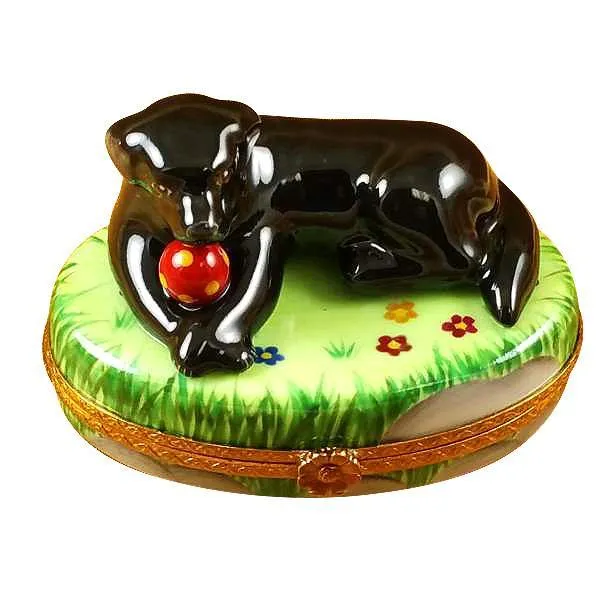 Black Lab With Ball Limoges Box by Rochard™