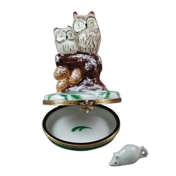 Two Owls with Snow Mouse Limoges Box by Rochard™