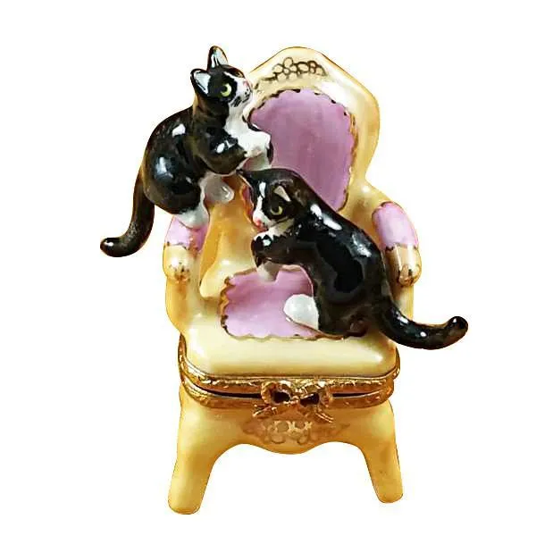 Pink Armchair W/Two Cats Limoges Box by Rochard™