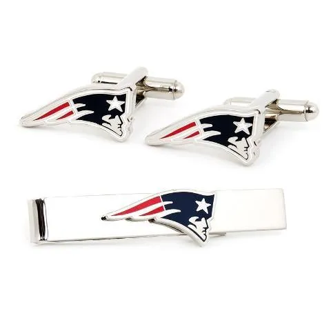 New England Patriots Cufflinks and Tie Bar Gift Set