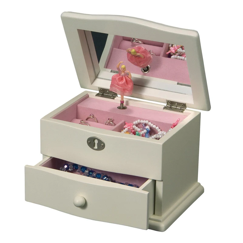 Marianne Girl's Wooden Ivory Musical Ballerina One Drawer Jewelry Box