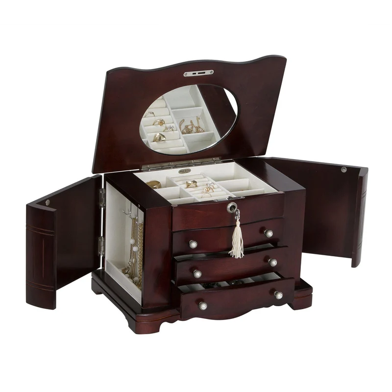Rita - Locking Jewelry Box with Pearl Pulls in Cherry