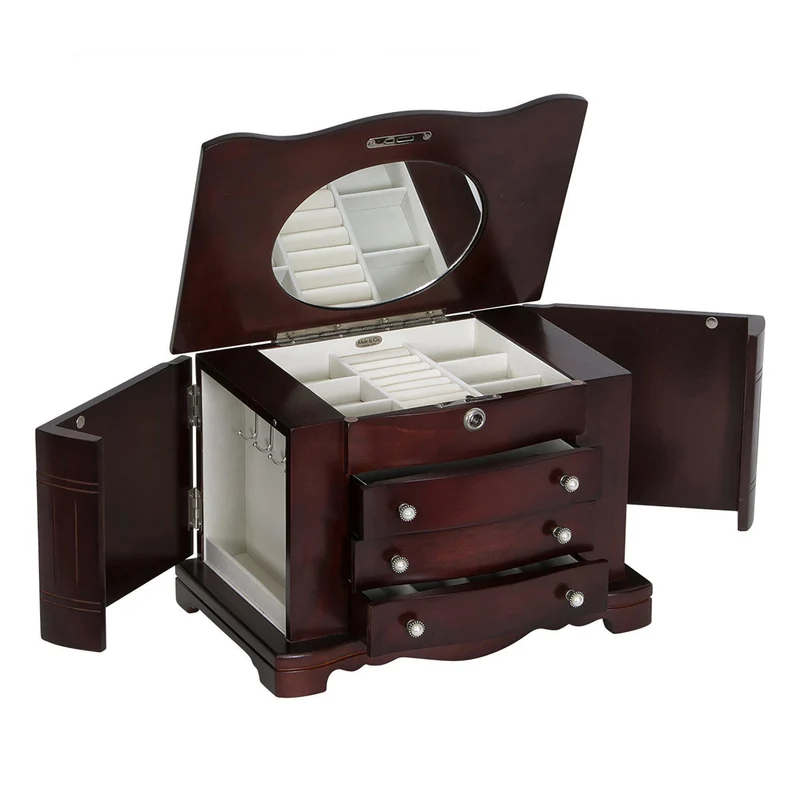 Rita - Locking Jewelry Box with Pearl Pulls in Cherry