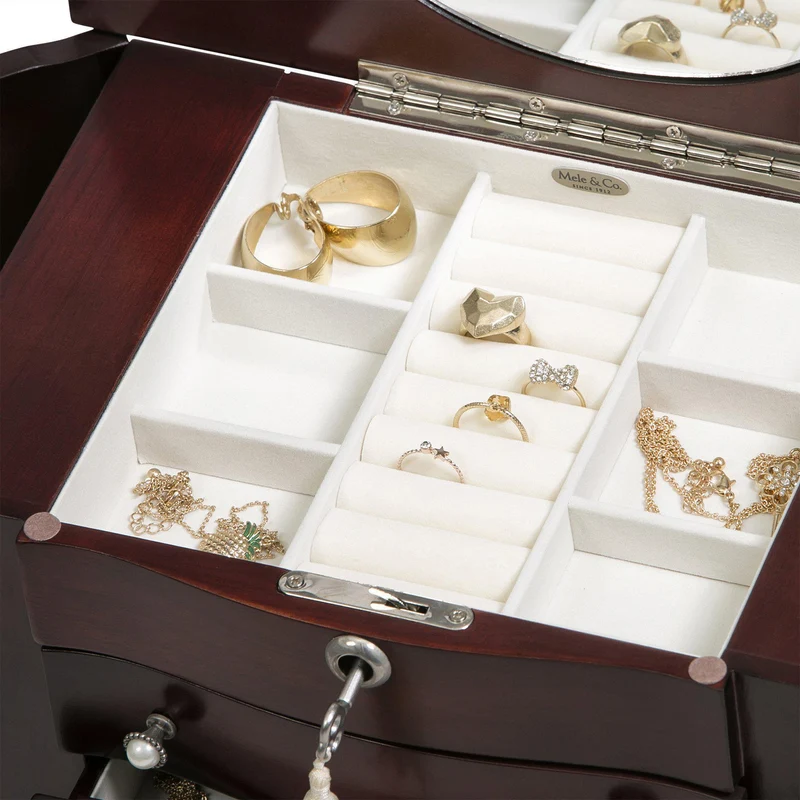 Rita - Locking Jewelry Box with Pearl Pulls in Cherry