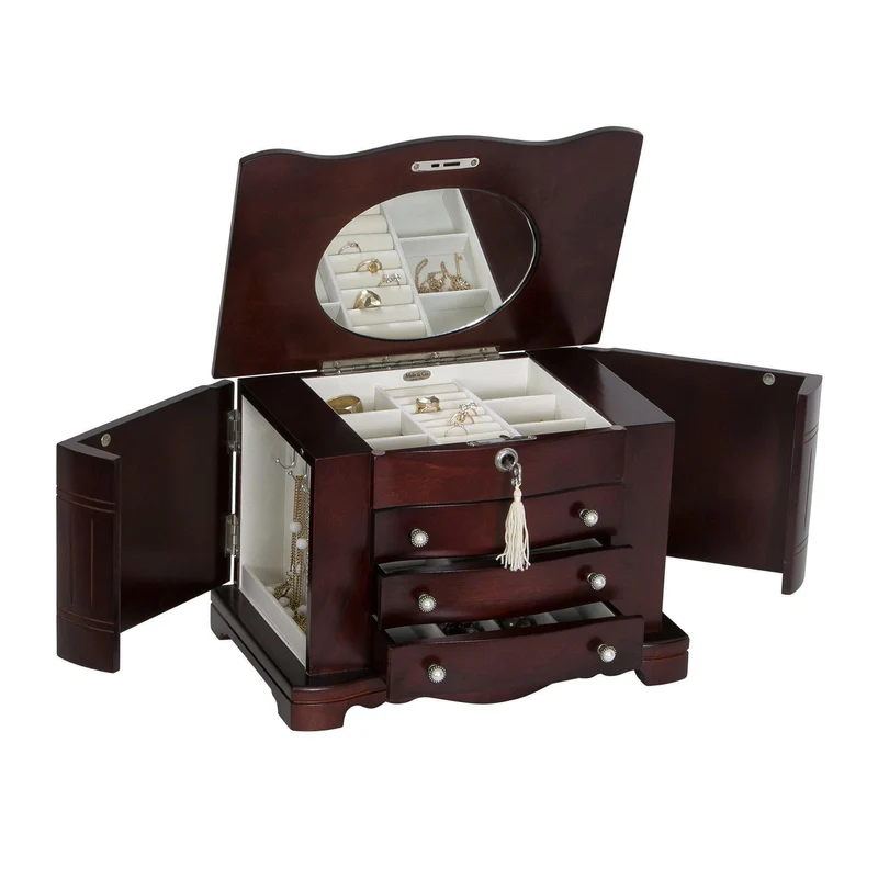 Rita - Locking Jewelry Box with Pearl Pulls in Cherry