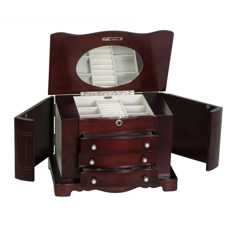 Rita - Locking Jewelry Box with Pearl Pulls in Cherry