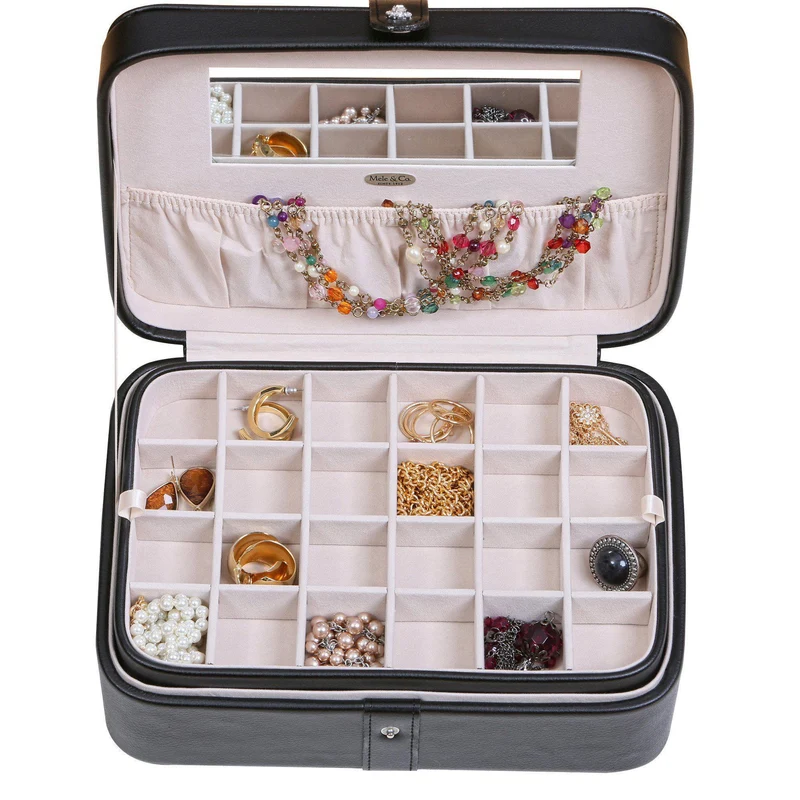 Lila Forty-Eight Section Jewelry Box in Black Faux Leather