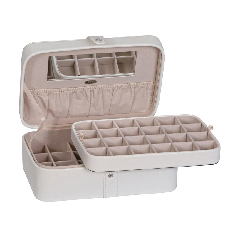 Lila Forty-Eight Section Jewelry Box in Ivory Faux Leather
