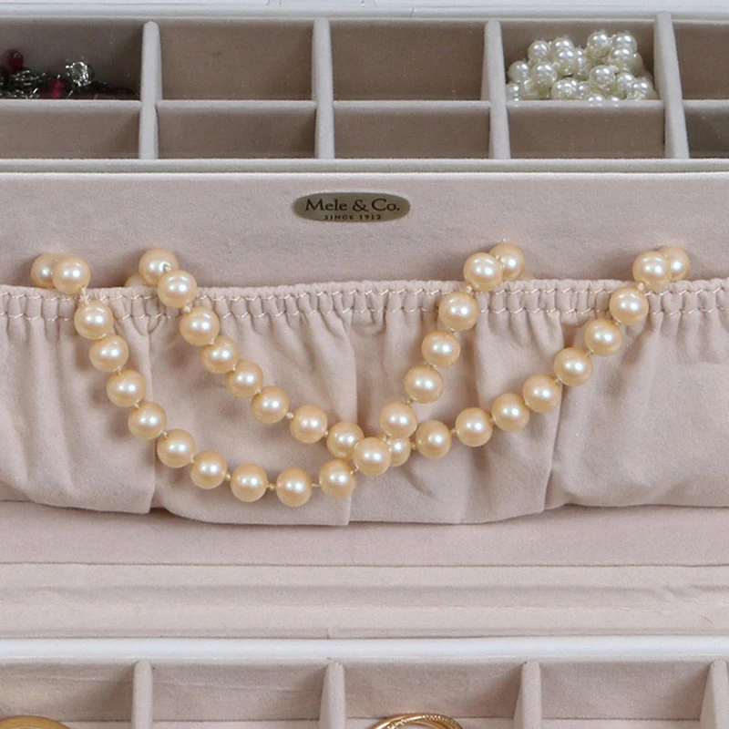 Lila Forty-Eight Section Jewelry Box in Ivory Faux Leather