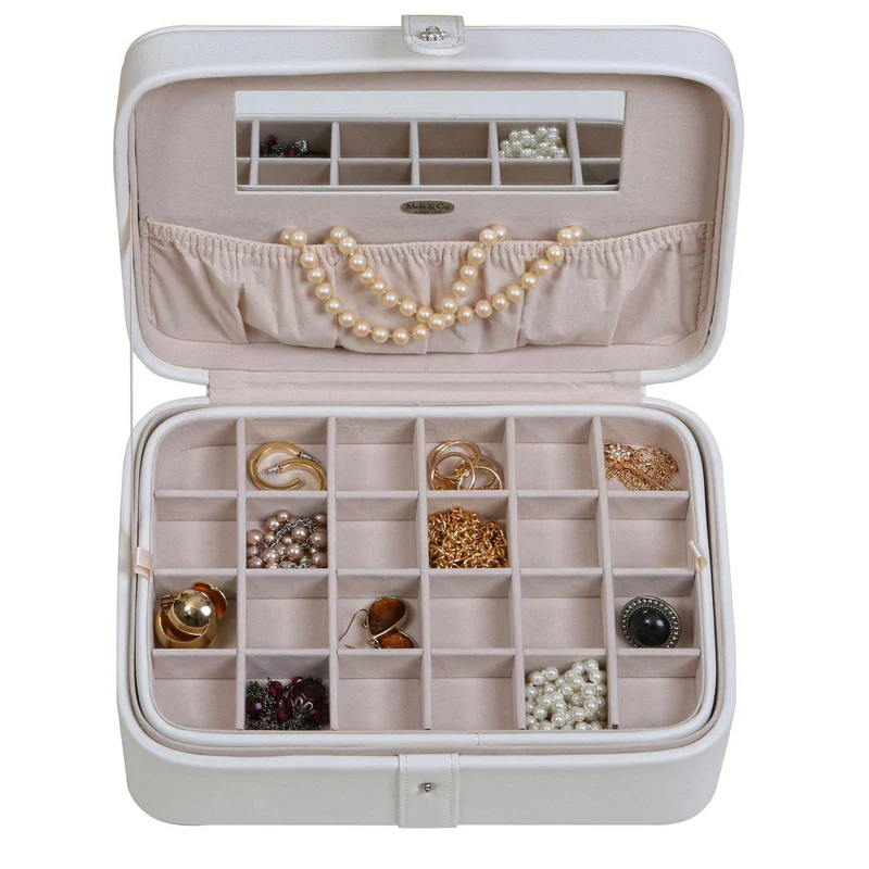 Lila Forty-Eight Section Jewelry Box in Ivory Faux Leather
