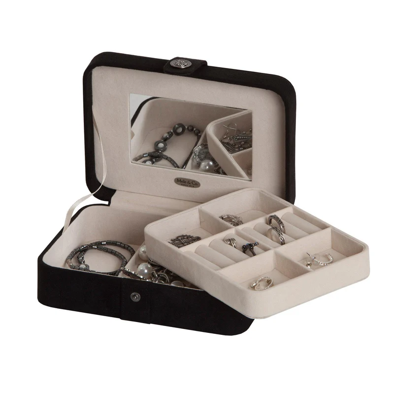 Giana - Plush Fabric Jewelry Box with Lift Out Tray in Black