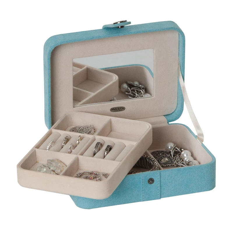 Giana - Plush Fabric Jewelry Box with Lift Out Tray in Aqua