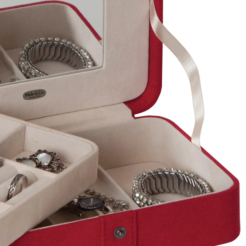 Giana - Plush Fabric Jewelry Box with Lift Out Tray in Red