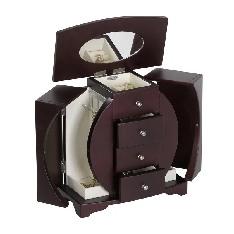 Simone Oval Cut-Out Upright Jewelry Box in Mahogany Finish