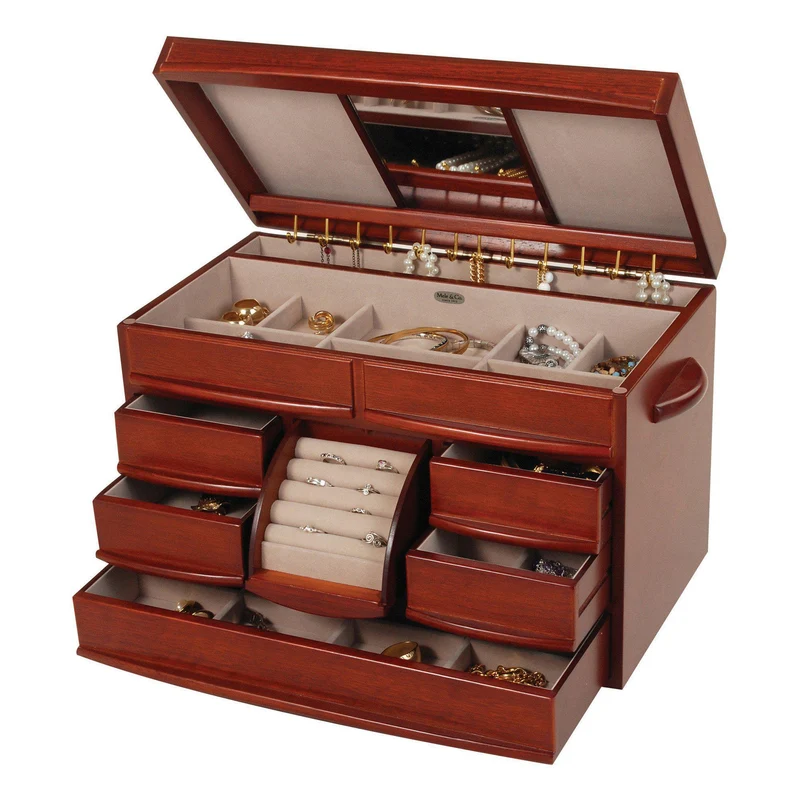 Empress Six Drawer Wooden Jewelry Box in Walnut Finish