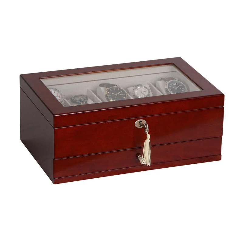 Christo Glass Top Wooden Watch Box in Walnut Finish