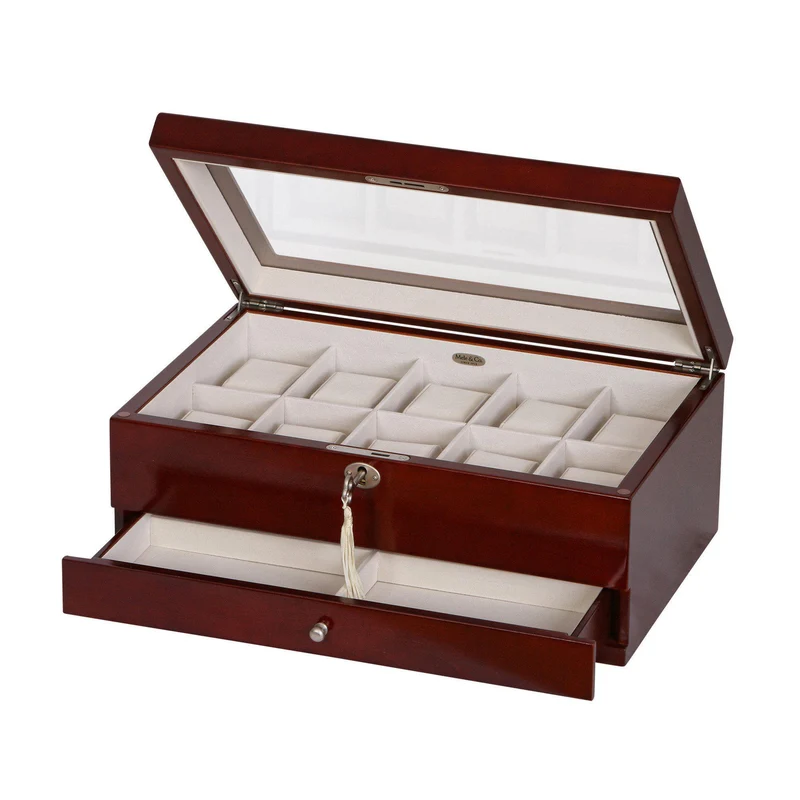 Christo Glass Top Wooden Watch Box in Walnut Finish